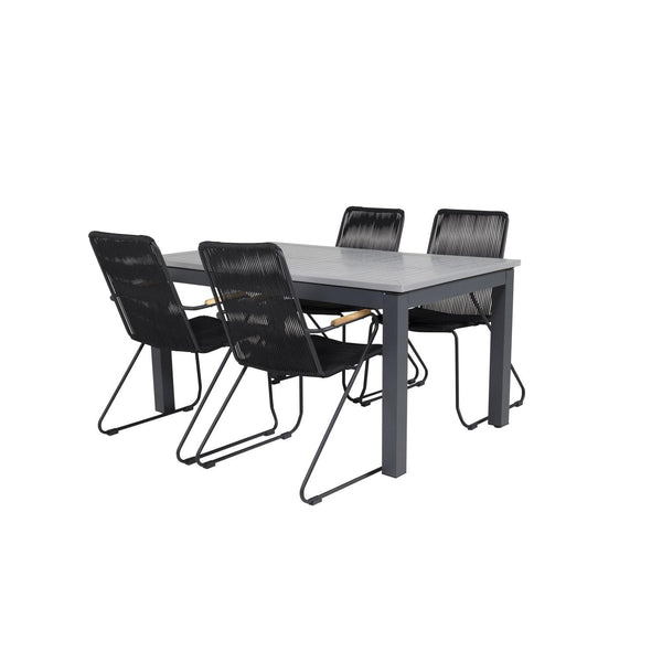 BOIS ALBANY Matbord 160/240x100cm + 4 stolar - Svart/Grå | Utemöbler-Matgrupp Utomhus-Venture Home-peaceofhome.se