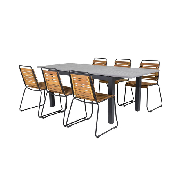 BOIS ALBANY Matbord 160/240x100cm + 6 stolar - Natur/Grå | Utemöbler-Matgrupp Utomhus-Venture Home-peaceofhome.se
