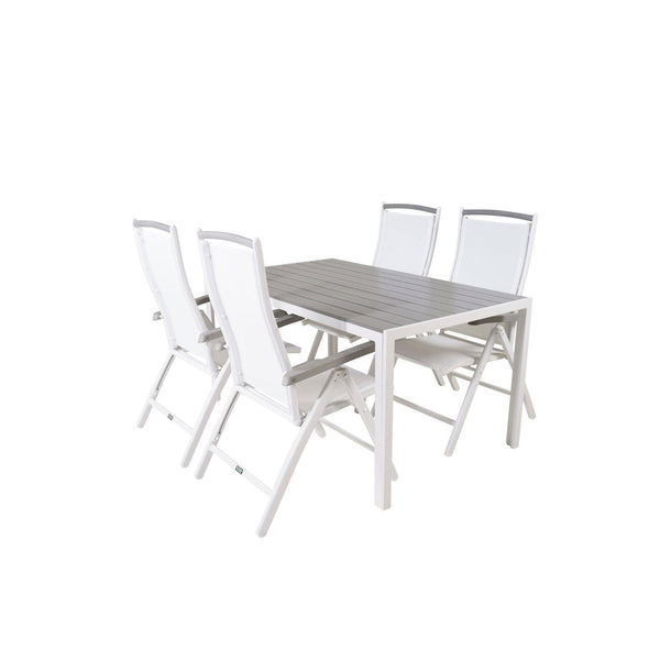 BREAK ALBANY Matbord 150x90 cm + 4 stolar - Vit/Grå | Utemöbler-Matgrupp Utomhus-Venture Home-peaceofhome.se