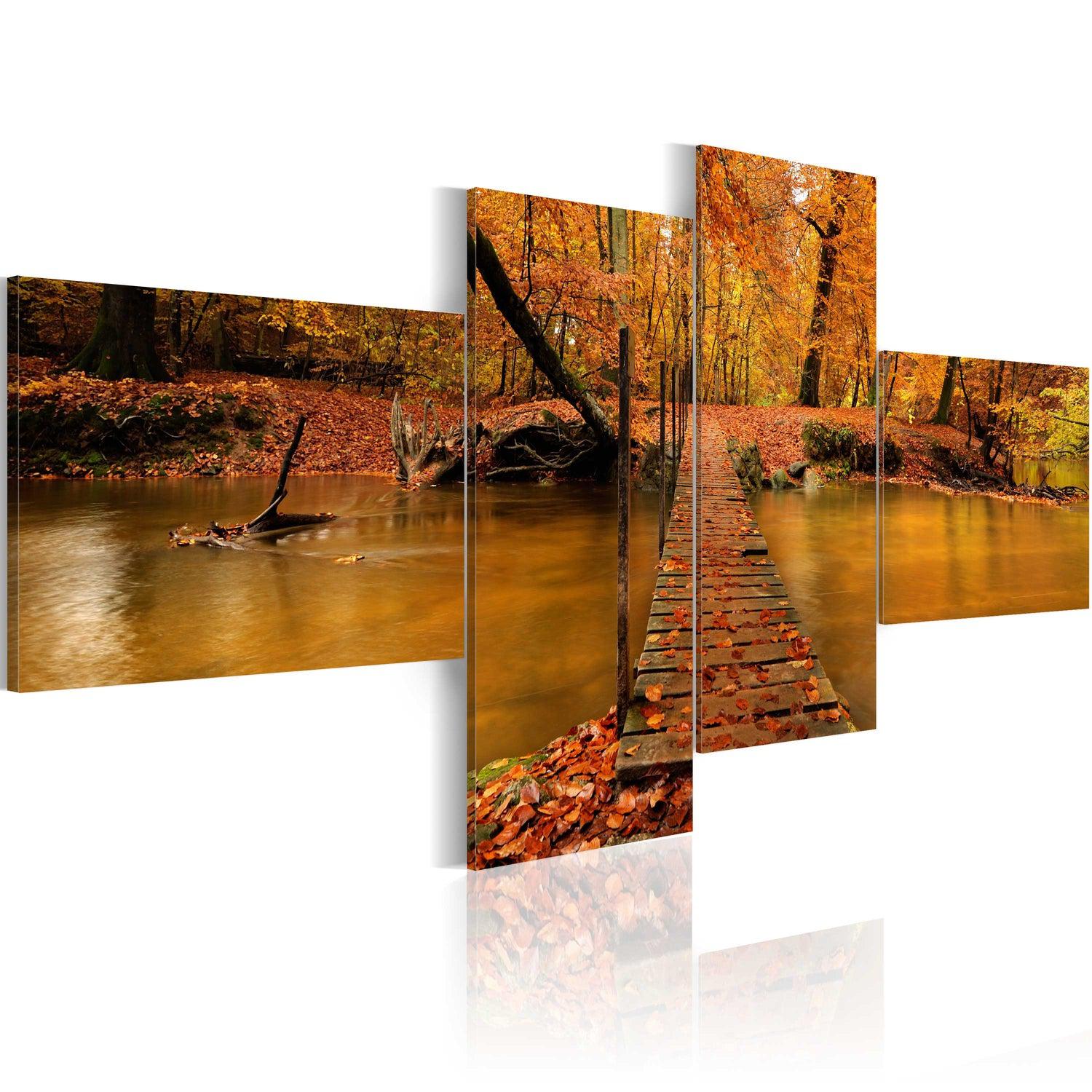 Canvas Tavla - A footbridge over a forest stream-Tavla Canvas-Artgeist-100x45-peaceofhome.se