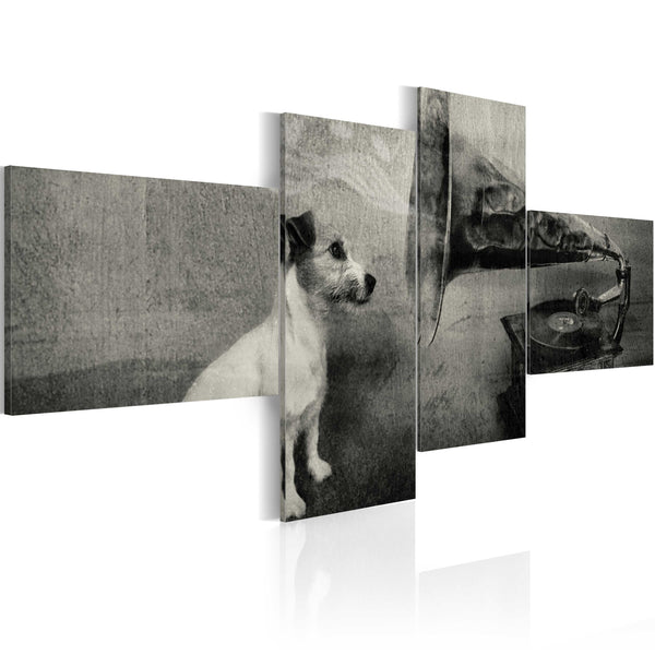 Canvas Tavla - A gramophone and a dog-Tavla Canvas-Artgeist-100x45-peaceofhome.se