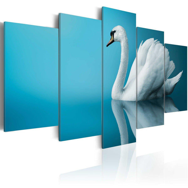 Canvas Tavla - A swan in blue-Tavla Canvas-Artgeist-100x50-peaceofhome.se