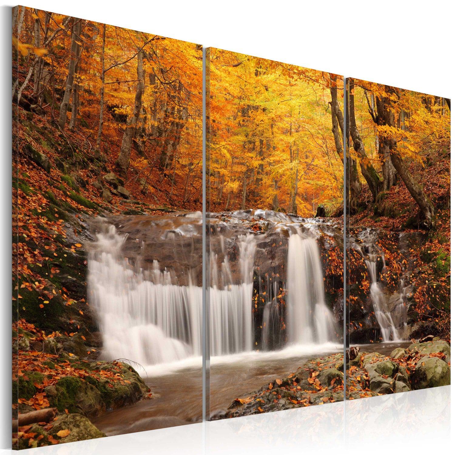 Canvas Tavla - A waterfall in the middle of fall trees-Tavla Canvas-Artgeist-60x40-peaceofhome.se
