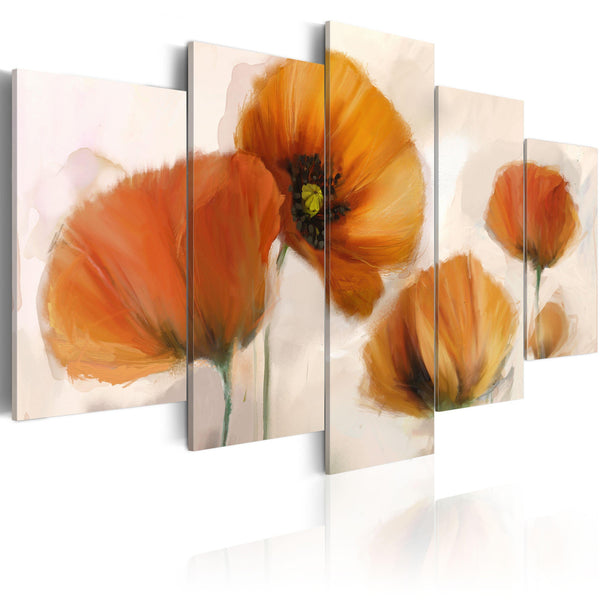 Canvas Tavla - Artistic poppies (5 delar)-Tavla Canvas-Artgeist-100x50-peaceofhome.se