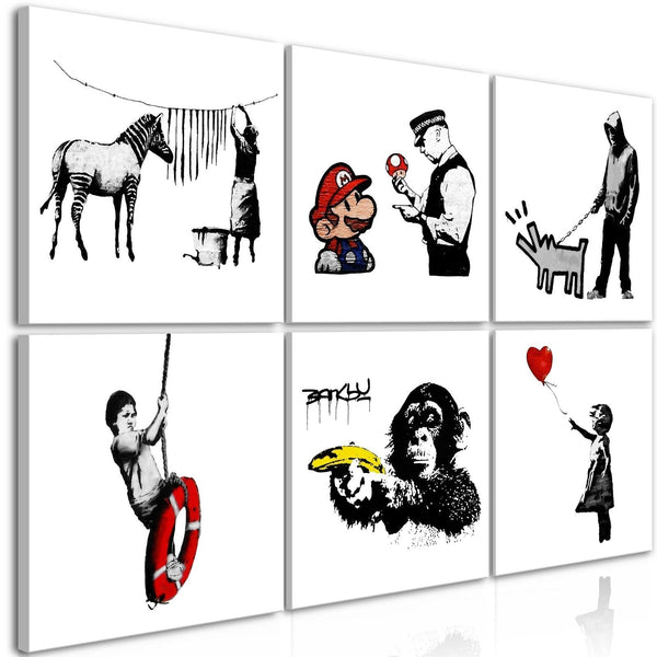 Canvas Tavla - Banksy Style (6 delar)-Tavla Canvas-Artgeist-60x40-peaceofhome.se