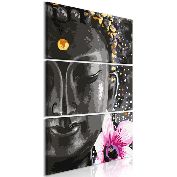 Canvas Tavla - Buddha and Flower (3 delar) Vertical-Tavla Canvas-Artgeist-60x90-peaceofhome.se