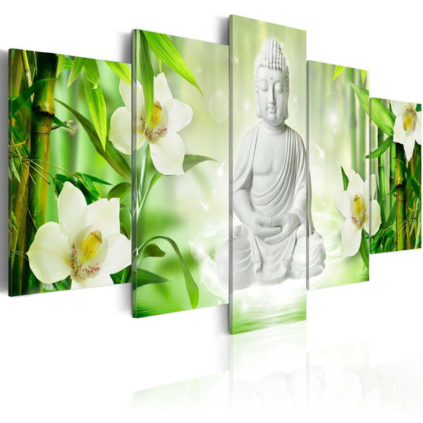 Canvas Tavla - Buddha and jasmine-Tavla Canvas-Artgeist-100x50-peaceofhome.se