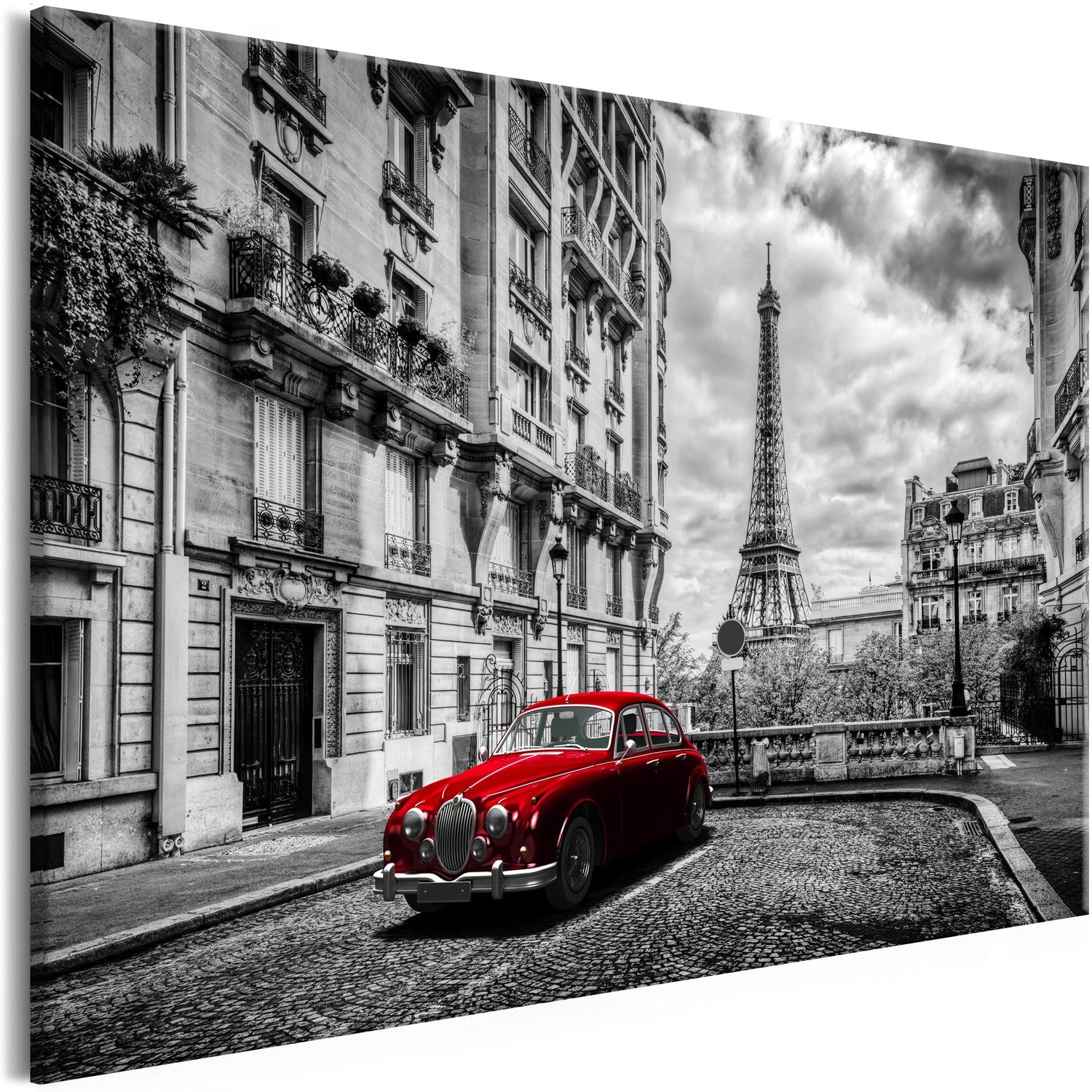 Canvas Tavla - Car in Paris Red Wide-Tavla Canvas-Artgeist-90x60-peaceofhome.se