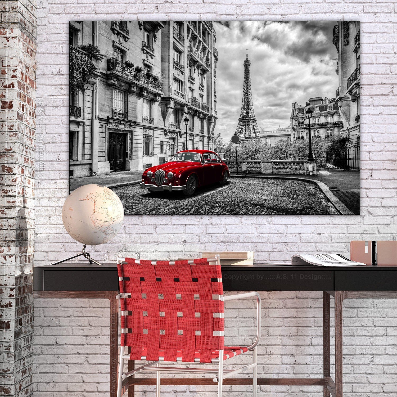Canvas Tavla - Car in Paris Red Wide-Tavla Canvas-Artgeist-peaceofhome.se