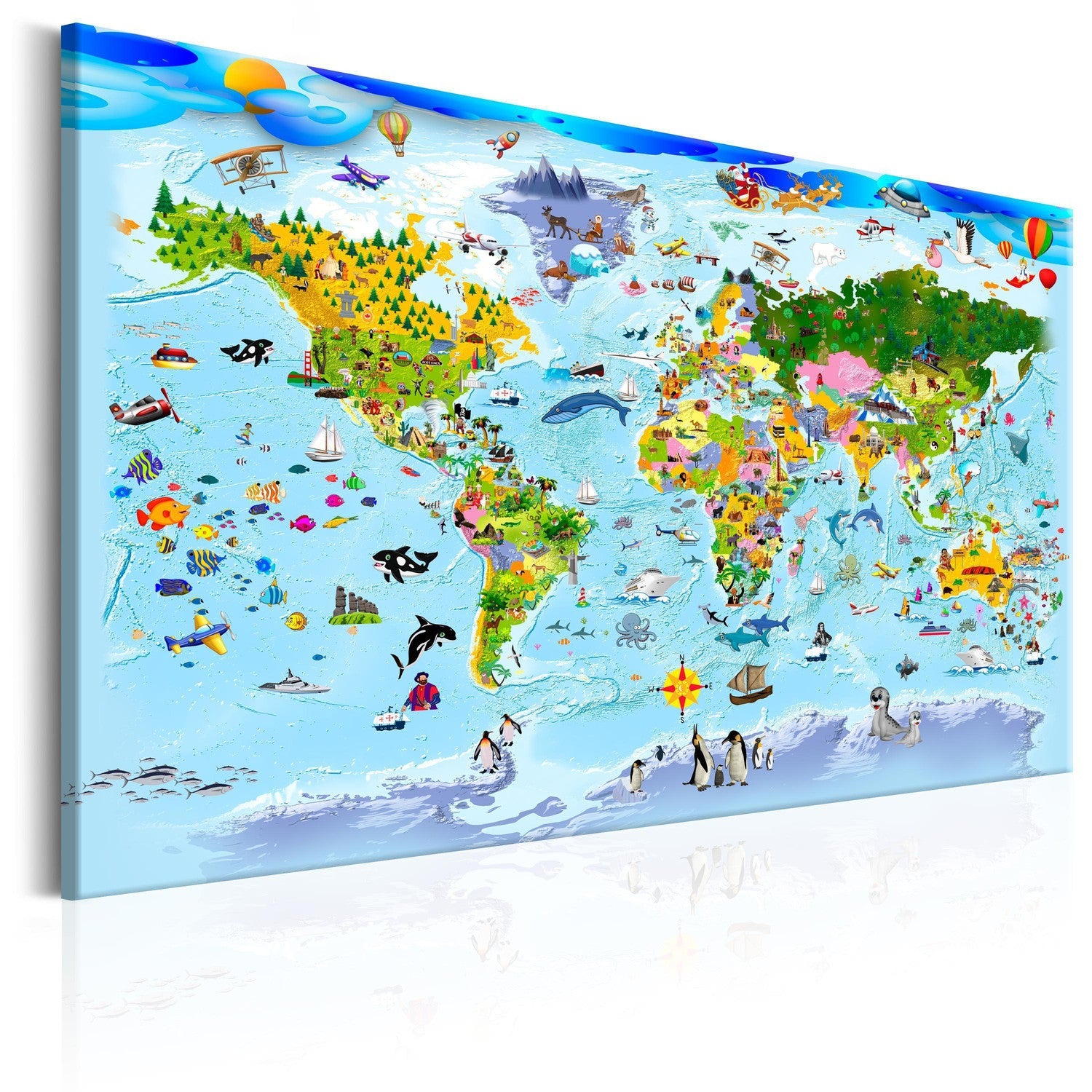 Canvas Tavla - Children's Map: Colourful Travels-Tavla Canvas-Artgeist-60x40-peaceofhome.se