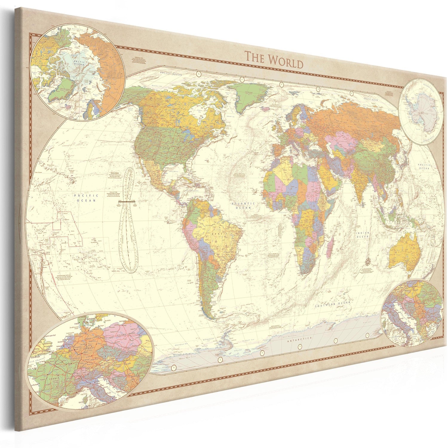Canvas Tavla - Cream World Map-Tavla Canvas-Artgeist-90x60-peaceofhome.se