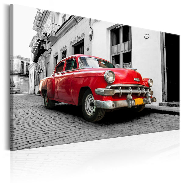 Canvas Tavla - Cuban Classic Car (Red)-Tavla Canvas-Artgeist-90x60-peaceofhome.se