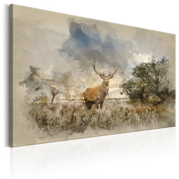 Canvas Tavla - Deer in Field-Tavla Canvas-Artgeist-90x60-peaceofhome.se