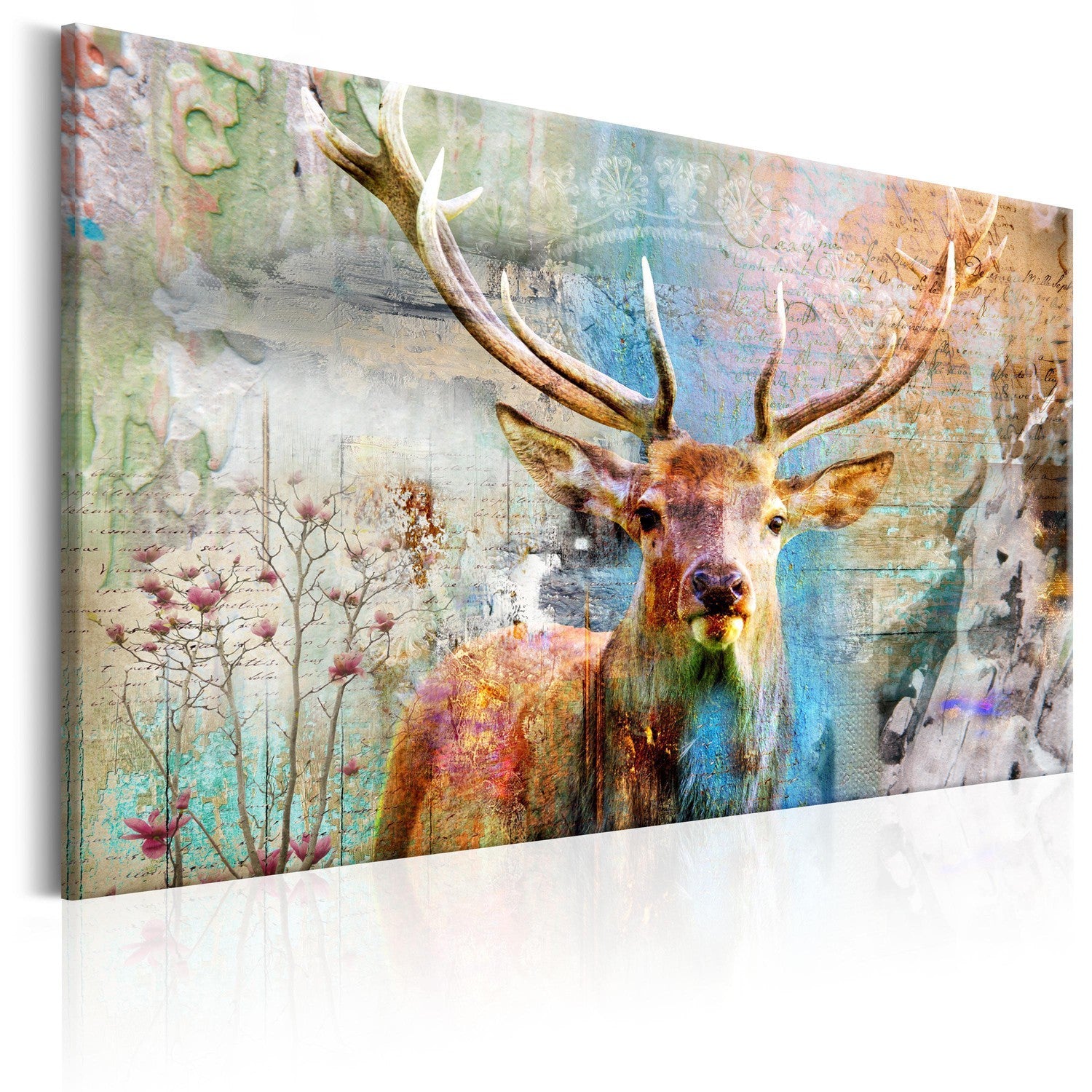 Canvas Tavla - Deer on Wood-Tavla Canvas-Artgeist-90x60-peaceofhome.se