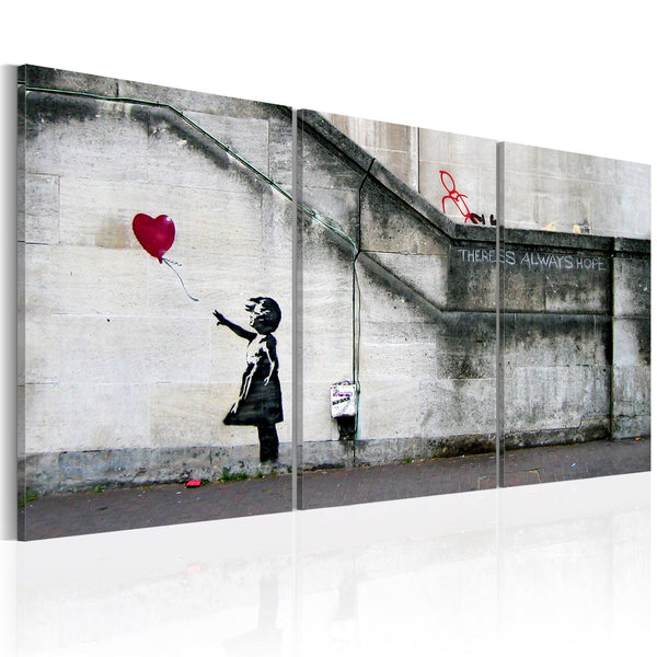 Canvas Tavla - Det finns alltid hopp (Banksy) - Triptych-Tavla Canvas-Artgeist-60x30-peaceofhome.se