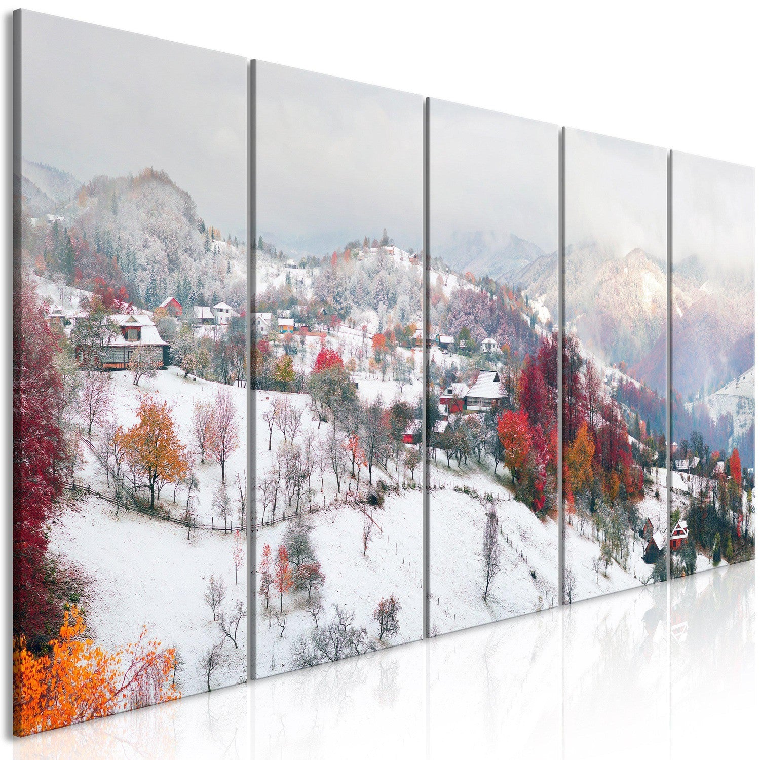 Canvas Tavla - First Snow (5 delar) Narrow-Tavla Canvas-Artgeist-200x80-peaceofhome.se