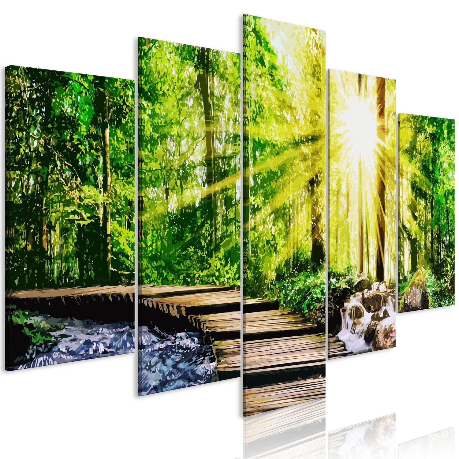 Canvas Tavla - Forest Footbridge (5 delar) Wide-Tavla Canvas-Artgeist-100x50-peaceofhome.se