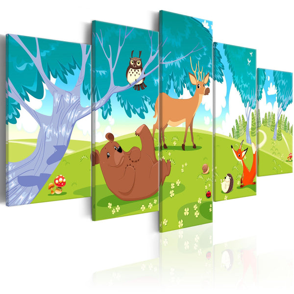 Canvas Tavla - Friendly Animals (5 delar)-Tavla Canvas-Artgeist-100x50-peaceofhome.se