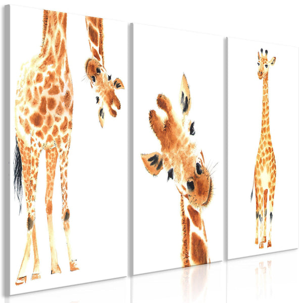 Canvas Tavla - Funny Giraffes (3 delar)-Tavla Canvas-Artgeist-60x30-peaceofhome.se