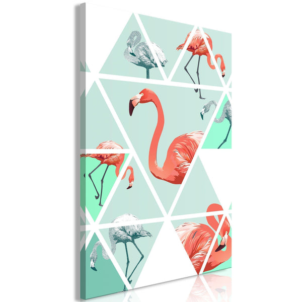 Canvas Tavla - Geometric Flamingos Vertical-Tavla Canvas-Artgeist-40x60-peaceofhome.se