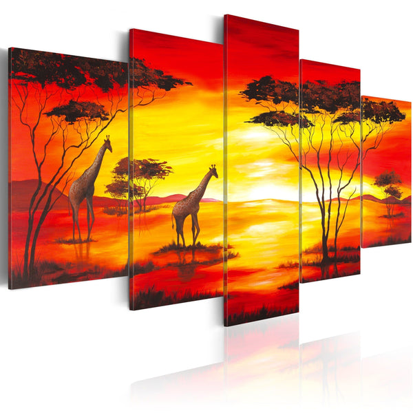 Canvas Tavla - Giraffer med solnedgång-Tavla Canvas-Artgeist-100x50-peaceofhome.se