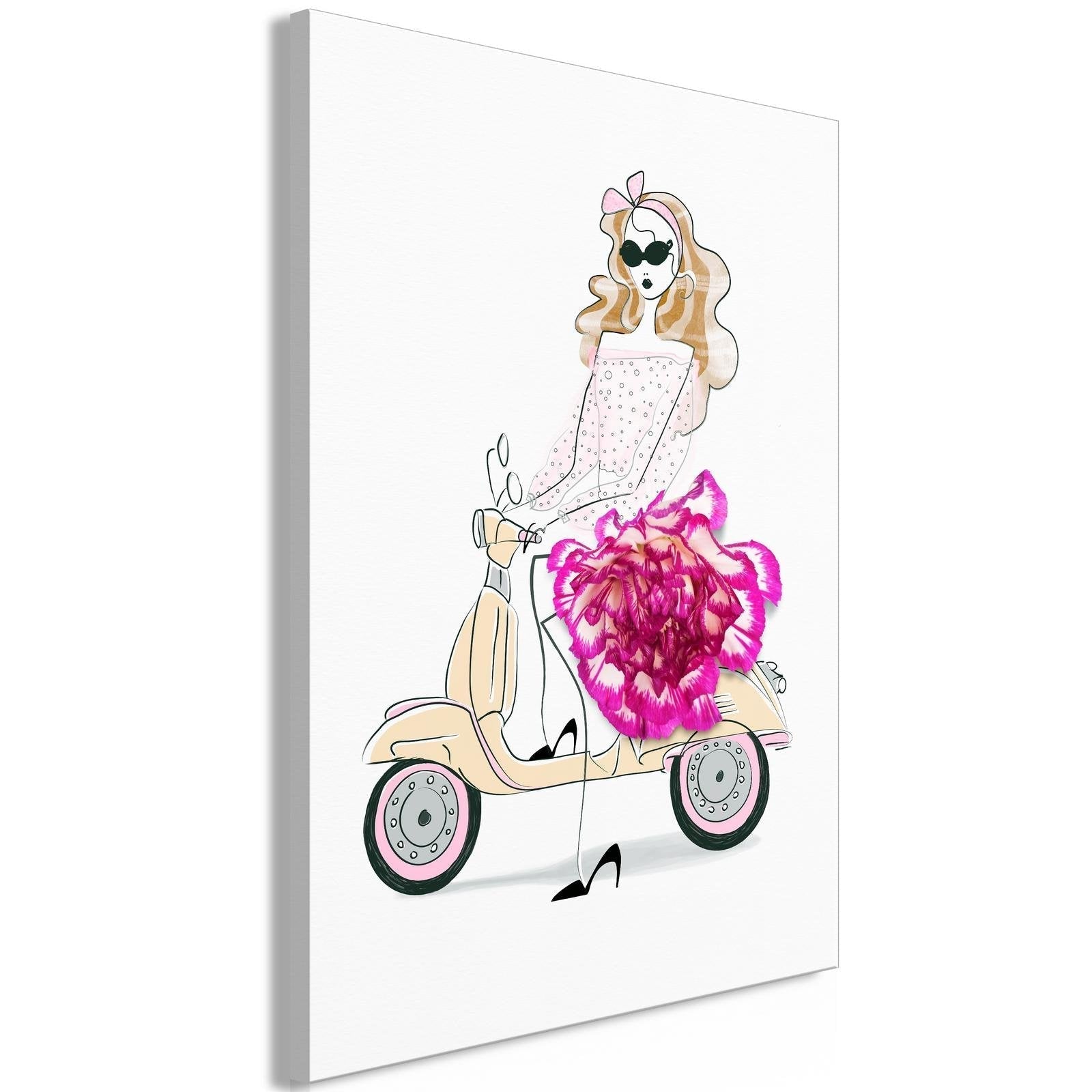 Canvas Tavla - Girl on a Scooter Vertical-Tavla Canvas-Artgeist-40x60-peaceofhome.se