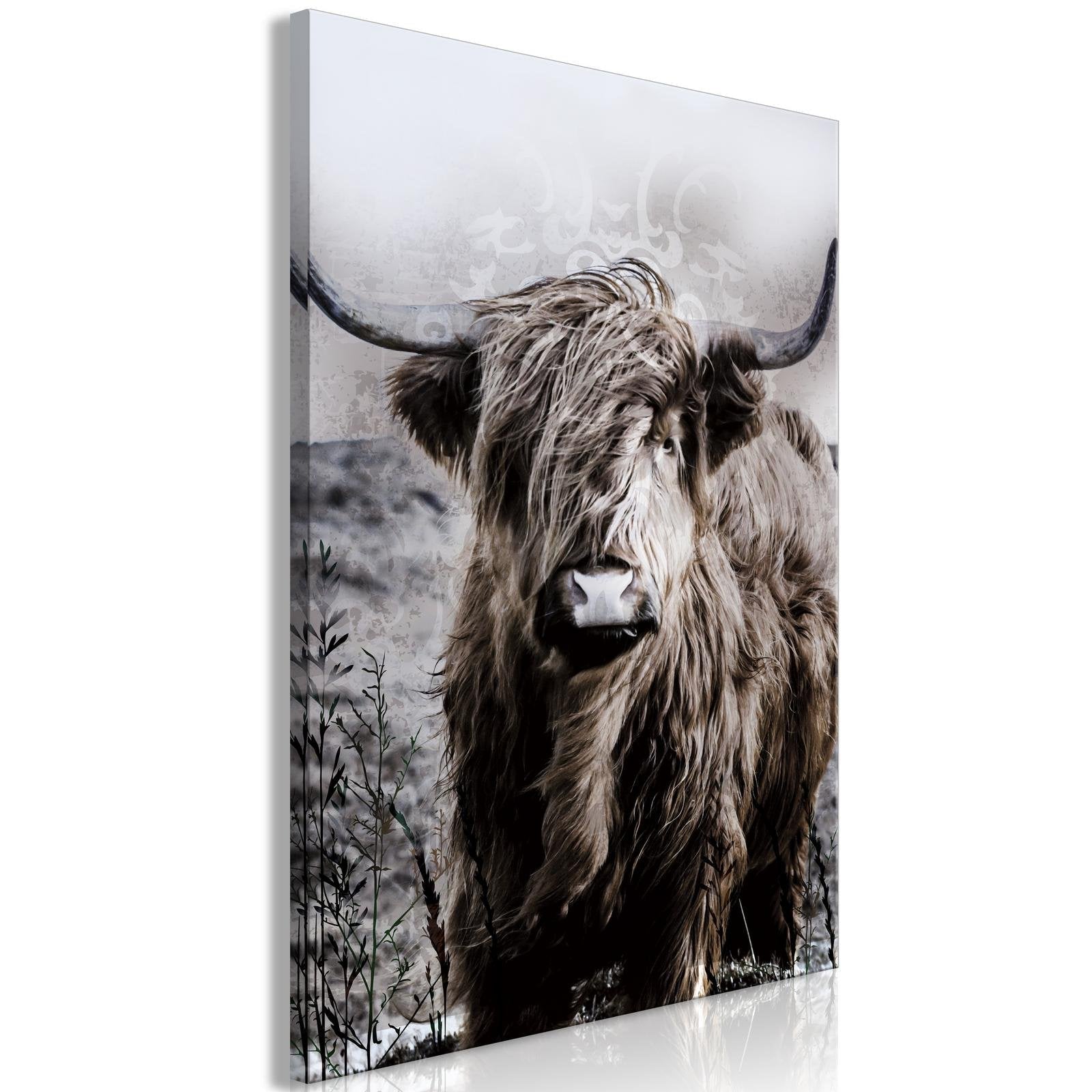 Canvas Tavla - Highland Cow in Sepia-Tavla Canvas-Artgeist-40x60-peaceofhome.se