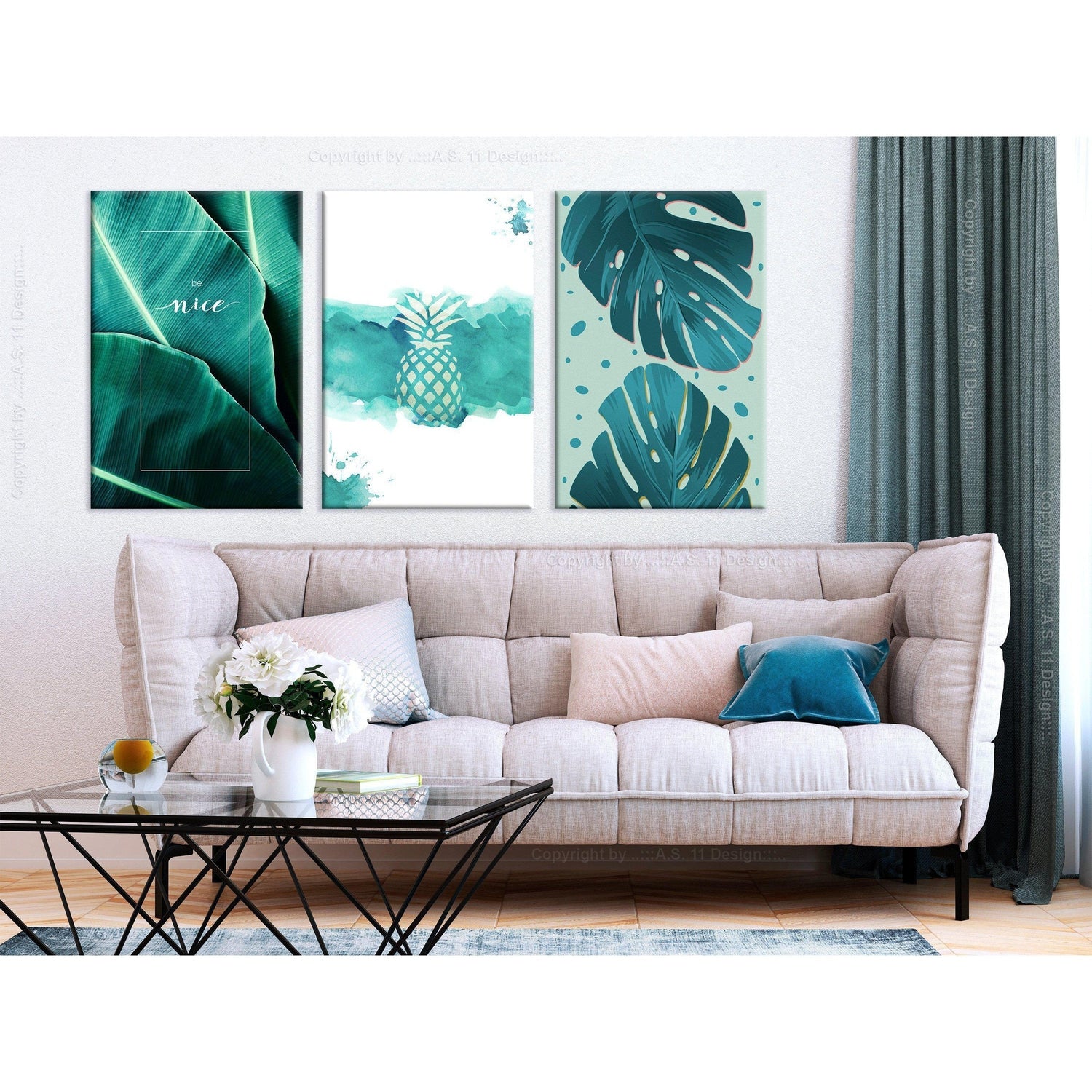 Canvas Tavla - Intense Lagoon (3 delar)-Tavla Canvas-Artgeist-120x60-peaceofhome.se