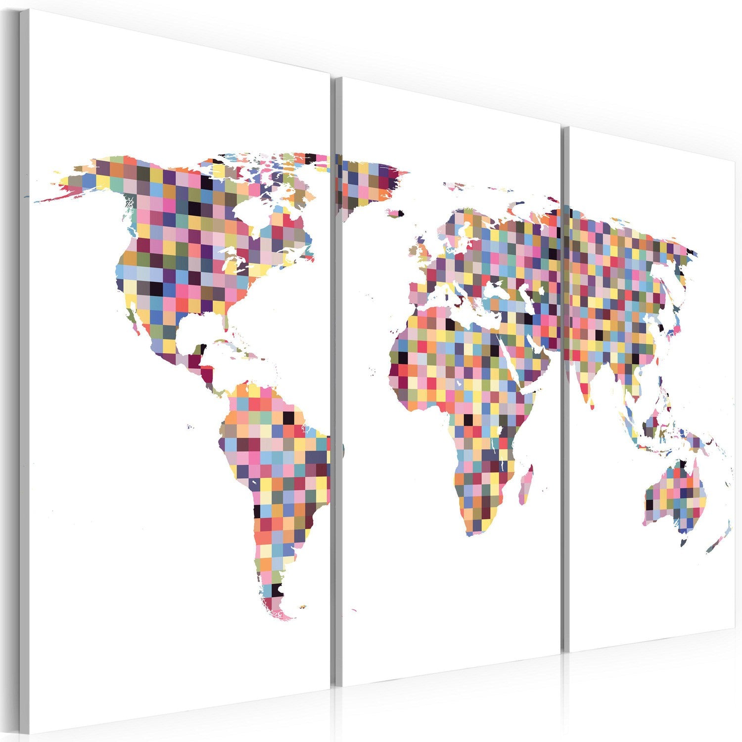 Canvas Tavla - Karta över Världen - pixels - Triptych-Tavla Canvas-Artgeist-60x40-peaceofhome.se