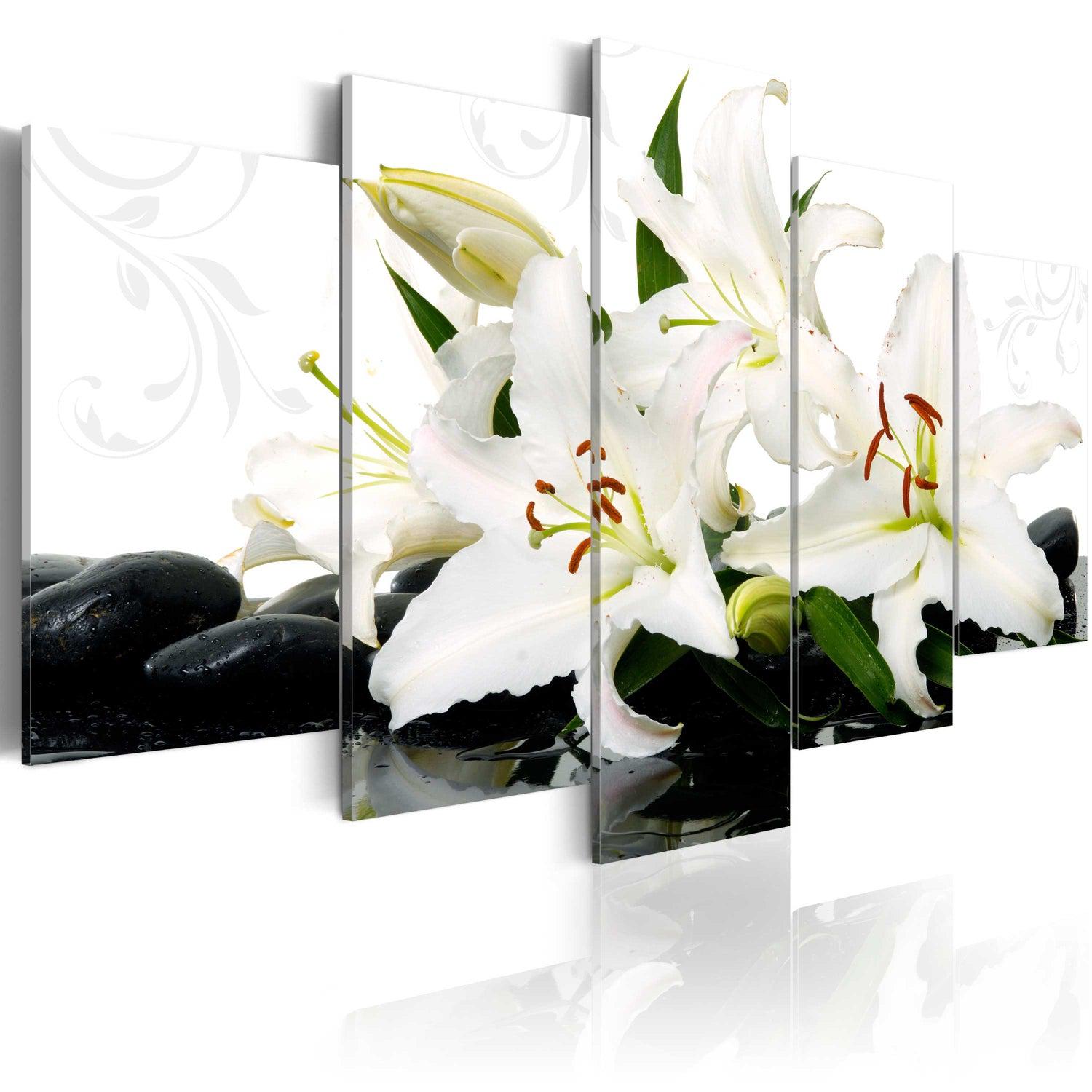 Canvas Tavla - Lilies and zen stones-Tavla Canvas-Artgeist-100x50-peaceofhome.se