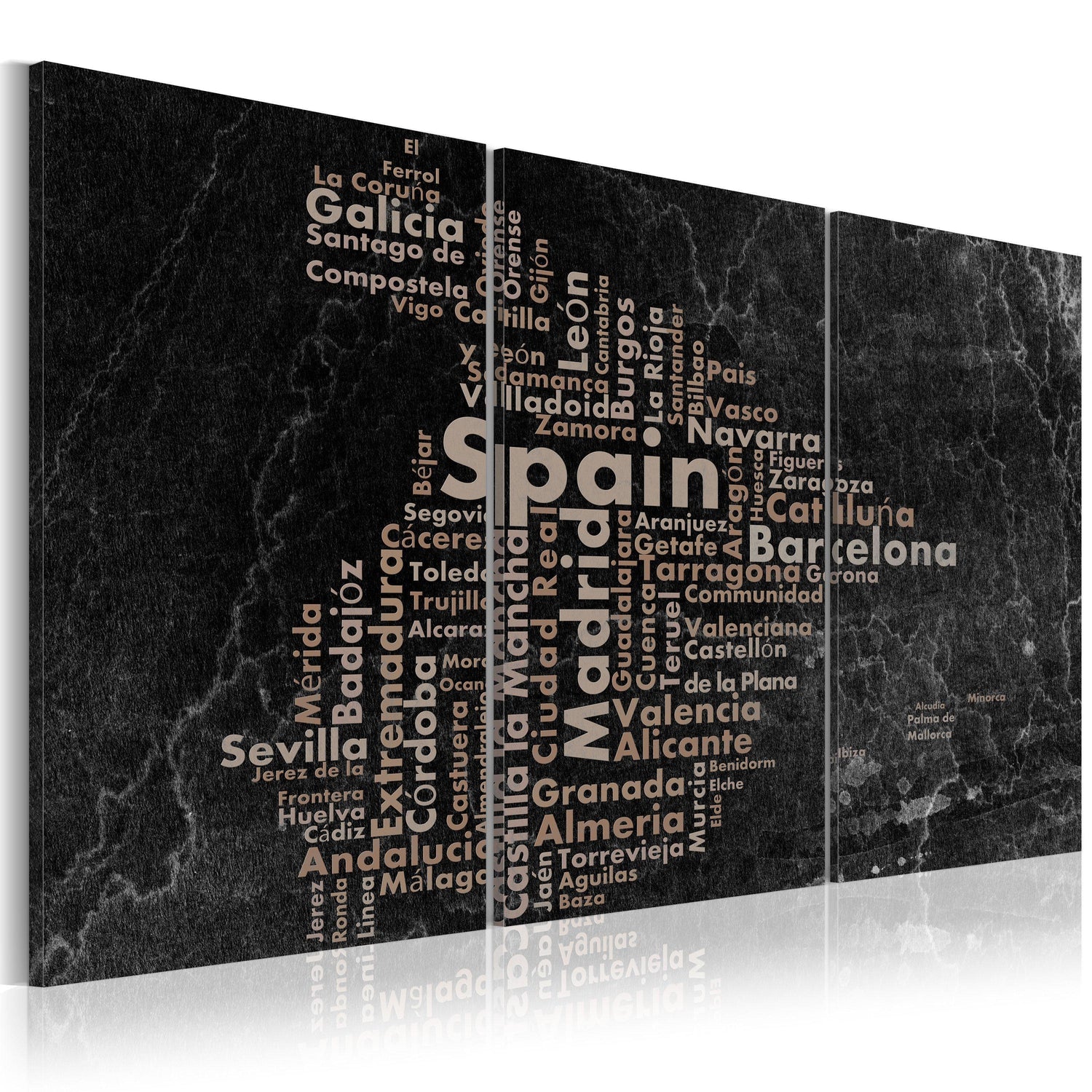 Canvas Tavla - Map of Spain on the blackboard - triptich-Tavla Canvas-Artgeist-60x30-peaceofhome.se