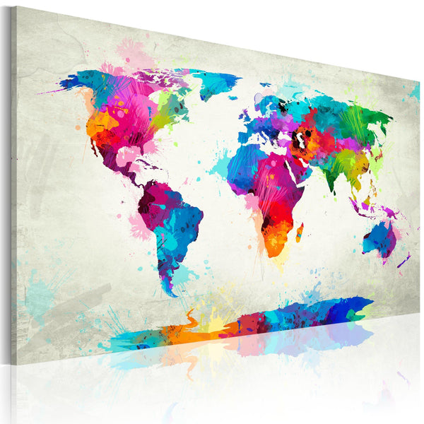 Canvas Tavla - Map of the world - an explosion of colors-Tavla Canvas-Artgeist-60x40-peaceofhome.se