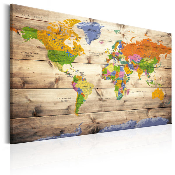 Canvas Tavla - Map on wood: Colourful Travels-Tavla Canvas-Artgeist-60x40-peaceofhome.se