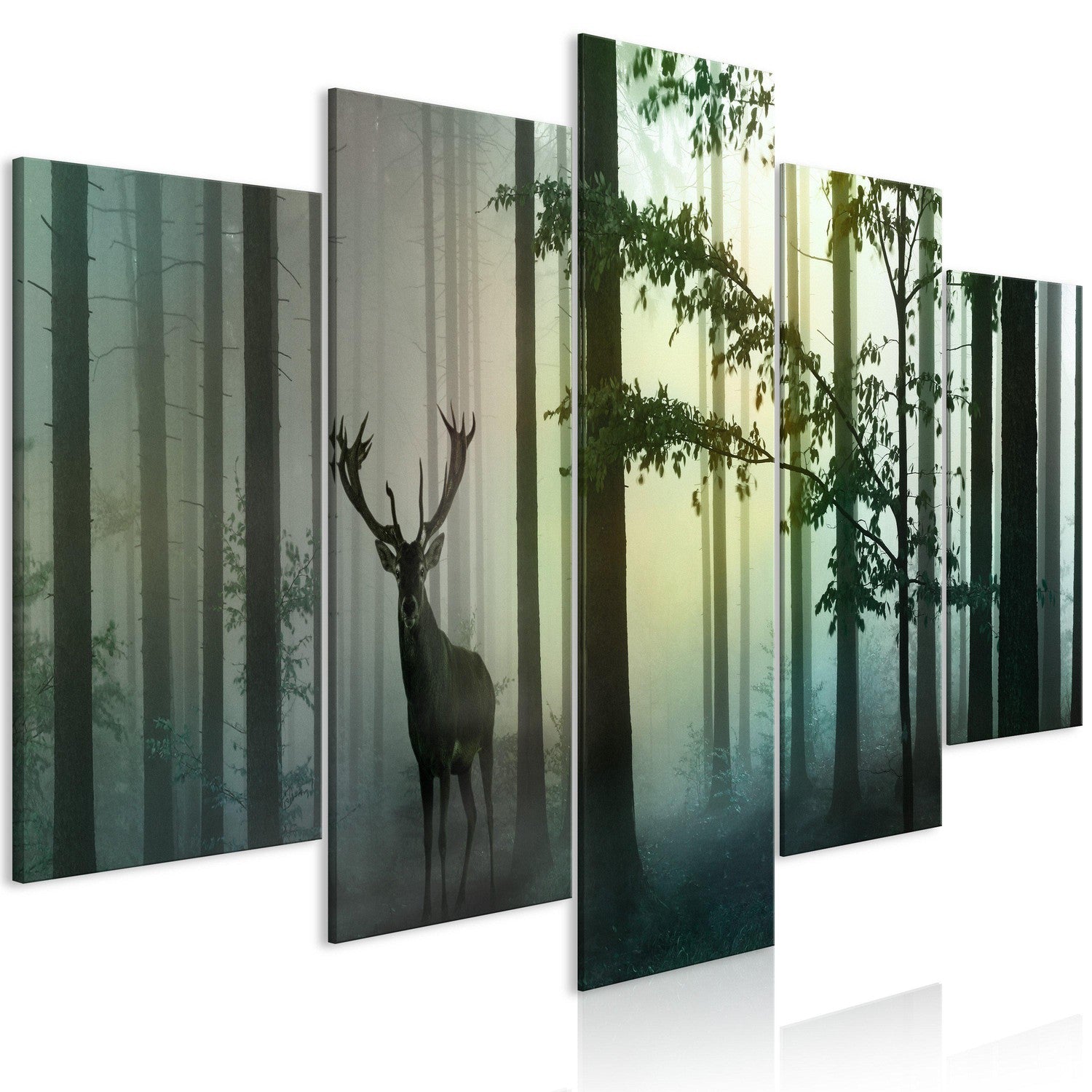Canvas Tavla - Morning (5 delar) Wide Green-Tavla Canvas-Artgeist-100x50-peaceofhome.se