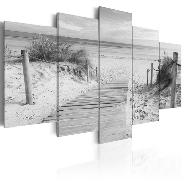 Canvas Tavla - Morning on the beach - black and white-Tavla Canvas-Artgeist-100x50-peaceofhome.se
