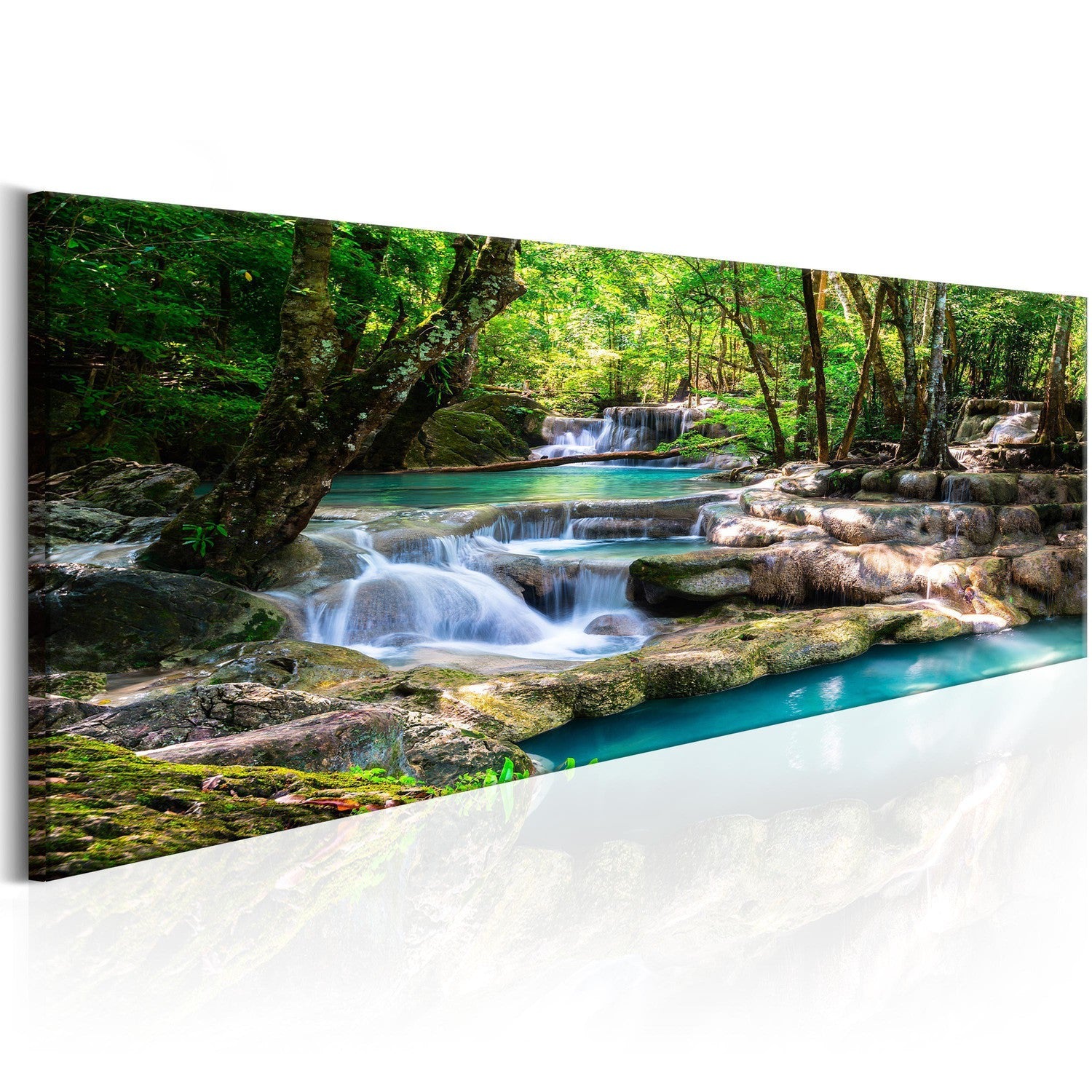 Canvas Tavla - Nature: Forest Waterfall-Tavla Canvas-Artgeist-120x40-peaceofhome.se