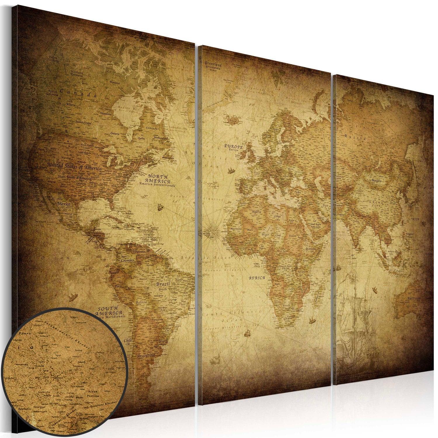 Canvas Tavla - Old map: triptych-Tavla Canvas-Artgeist-60x40-peaceofhome.se
