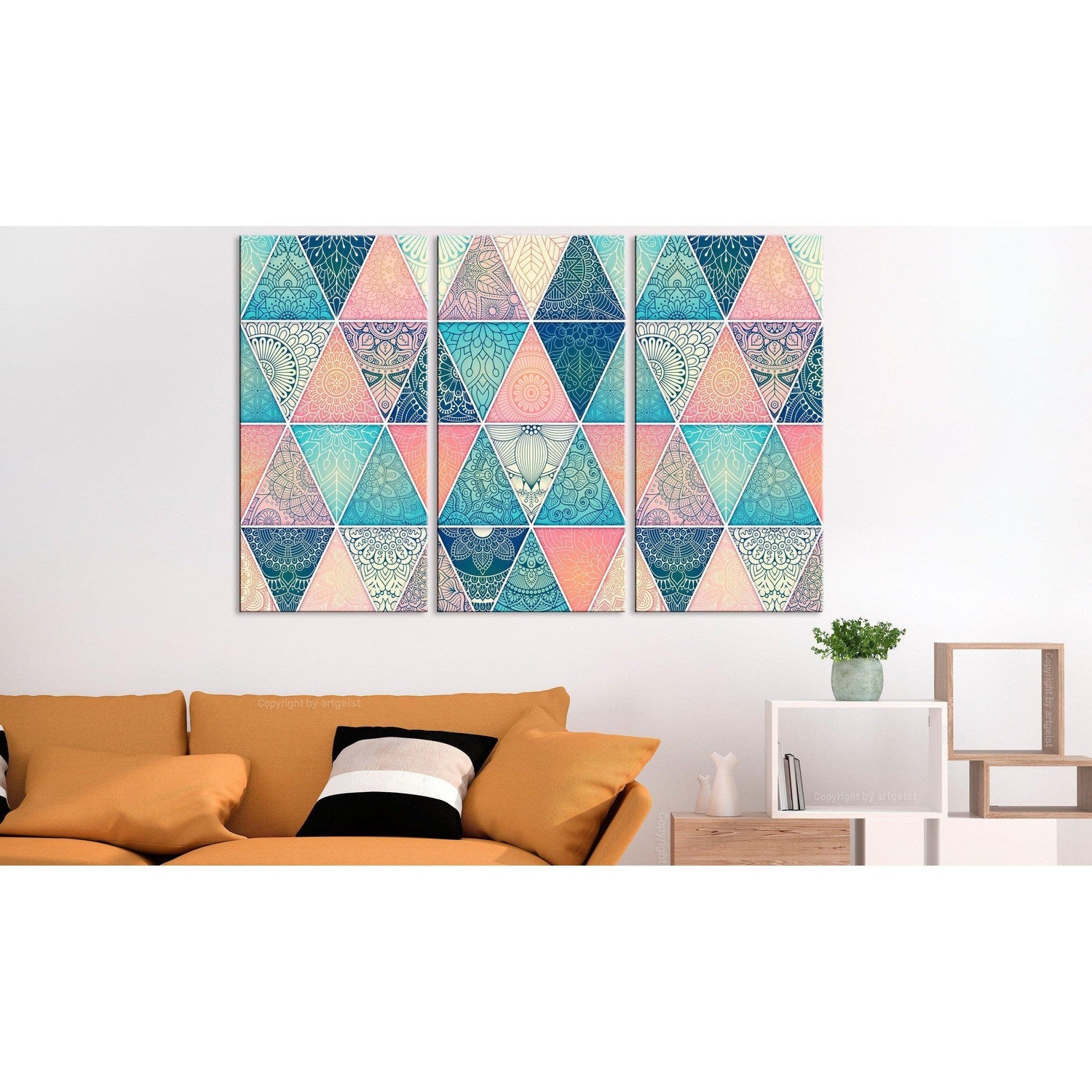 Canvas Tavla - Oriental Triangles (3 delar)-Tavla Canvas-Artgeist-peaceofhome.se