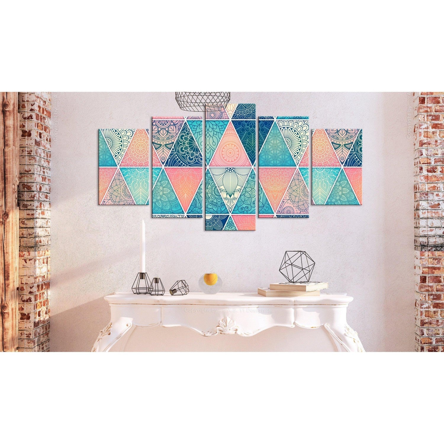 Canvas Tavla - Oriental Triangles (5 delar) Wide-Tavla Canvas-Artgeist-peaceofhome.se