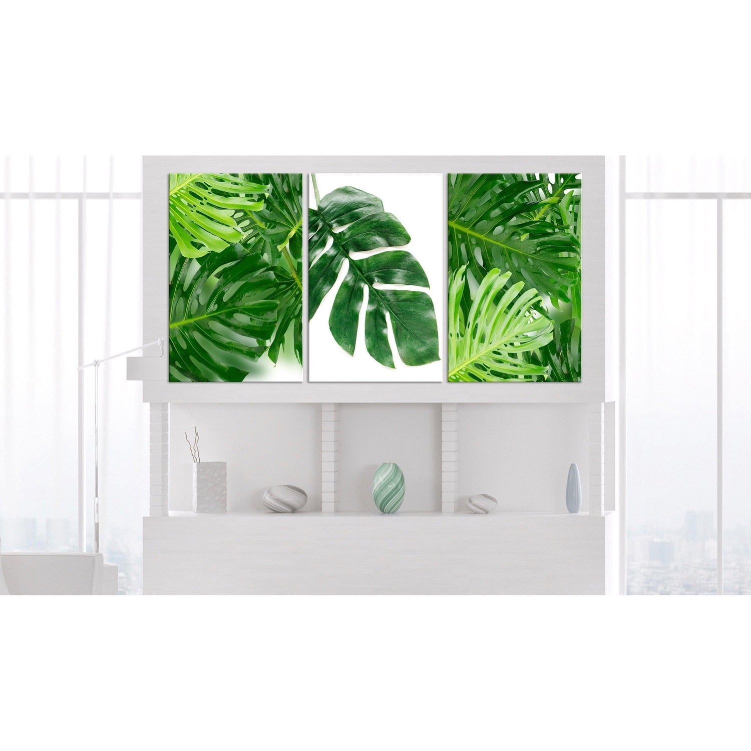 Canvas Tavla - Palm Leaves (3 delar)-Tavla Canvas-Artgeist-120x60-peaceofhome.se
