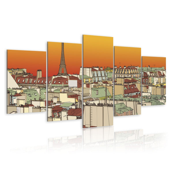 Canvas Tavla - Parisian sky in orange colour-Tavla Canvas-Artgeist-100x50-peaceofhome.se