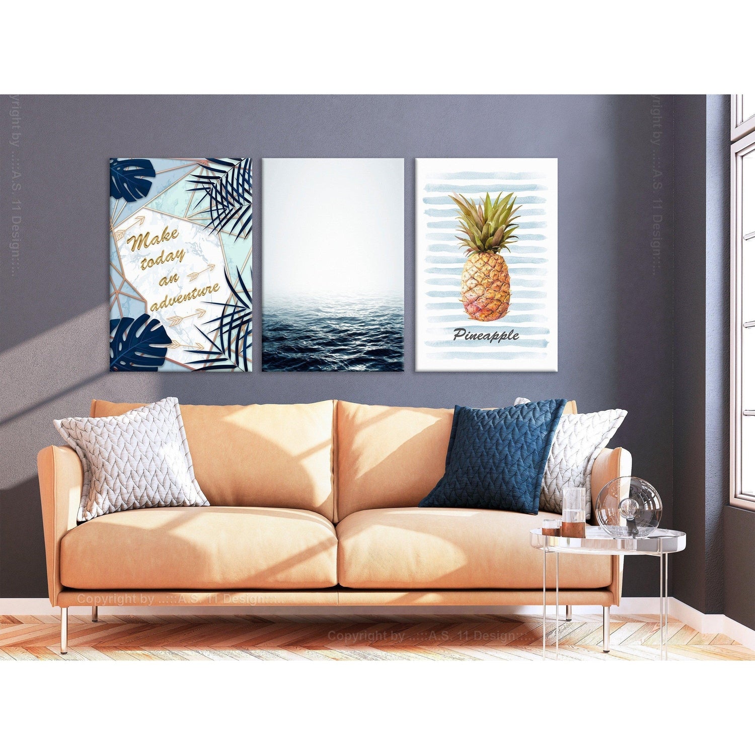 Canvas Tavla - Pineapple Quote (3 delar)-Tavla Canvas-Artgeist-120x60-peaceofhome.se
