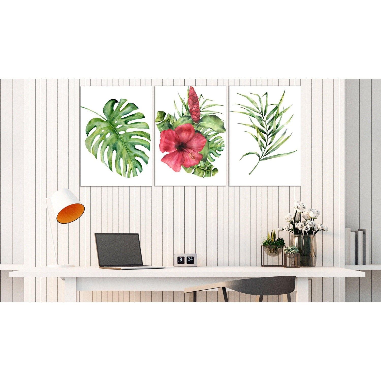 Canvas Tavla - Red Hibiscus (3 delar)-Tavla Canvas-Artgeist-120x60-peaceofhome.se