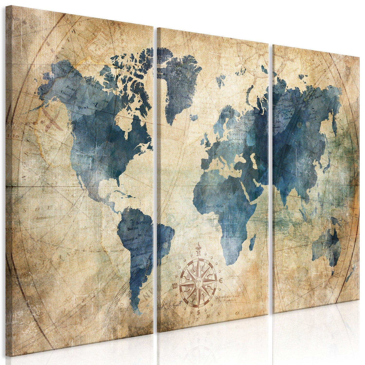 Canvas Tavla - Retro Map (3 delar)-Tavla Canvas-Artgeist-90x60-peaceofhome.se