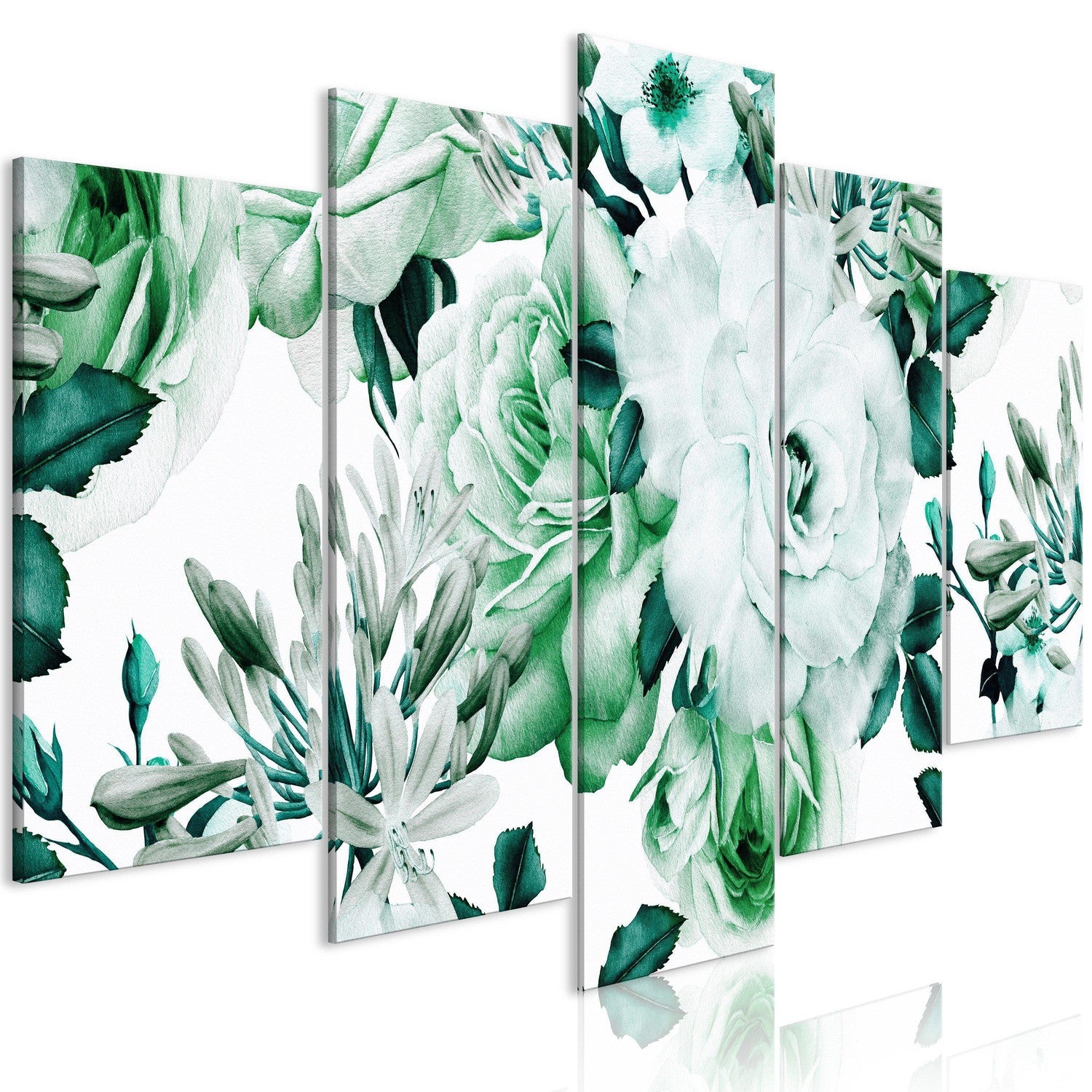 Canvas Tavla - Rose Composition (5 delar) Wide Green-Tavla Canvas-Artgeist-100x50-peaceofhome.se