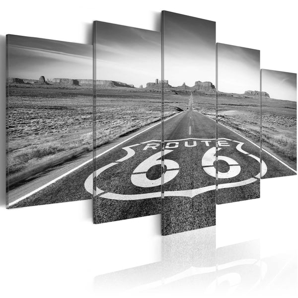 Canvas Tavla - Route 66 - black and white-Tavla Canvas-Artgeist-100x50-peaceofhome.se