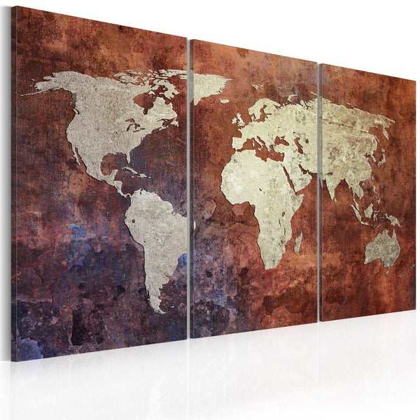 Canvas Tavla - Rusty världskarta - triptyken-Tavla Canvas-Artgeist-60x40-peaceofhome.se