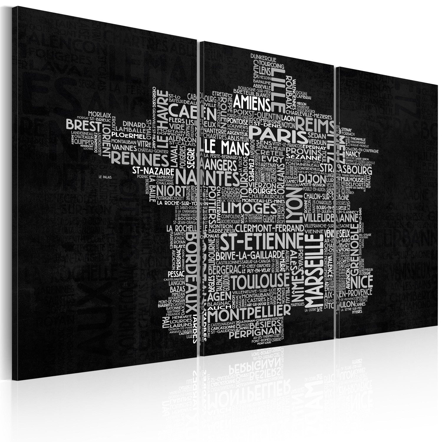 Canvas Tavla - Text map of France on the black background - triptych-Tavla Canvas-Artgeist-60x40-peaceofhome.se