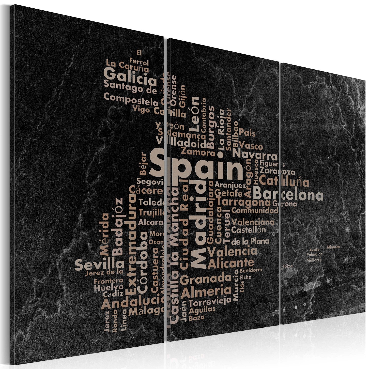 Canvas Tavla - Text map of Spain on the blackboard - triptych-Tavla Canvas-Artgeist-60x40-peaceofhome.se