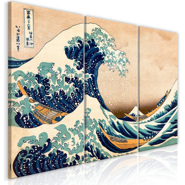 Canvas Tavla - The Great Wave off Kanagawa (3 delar)-Tavla Canvas-Artgeist-60x30-peaceofhome.se